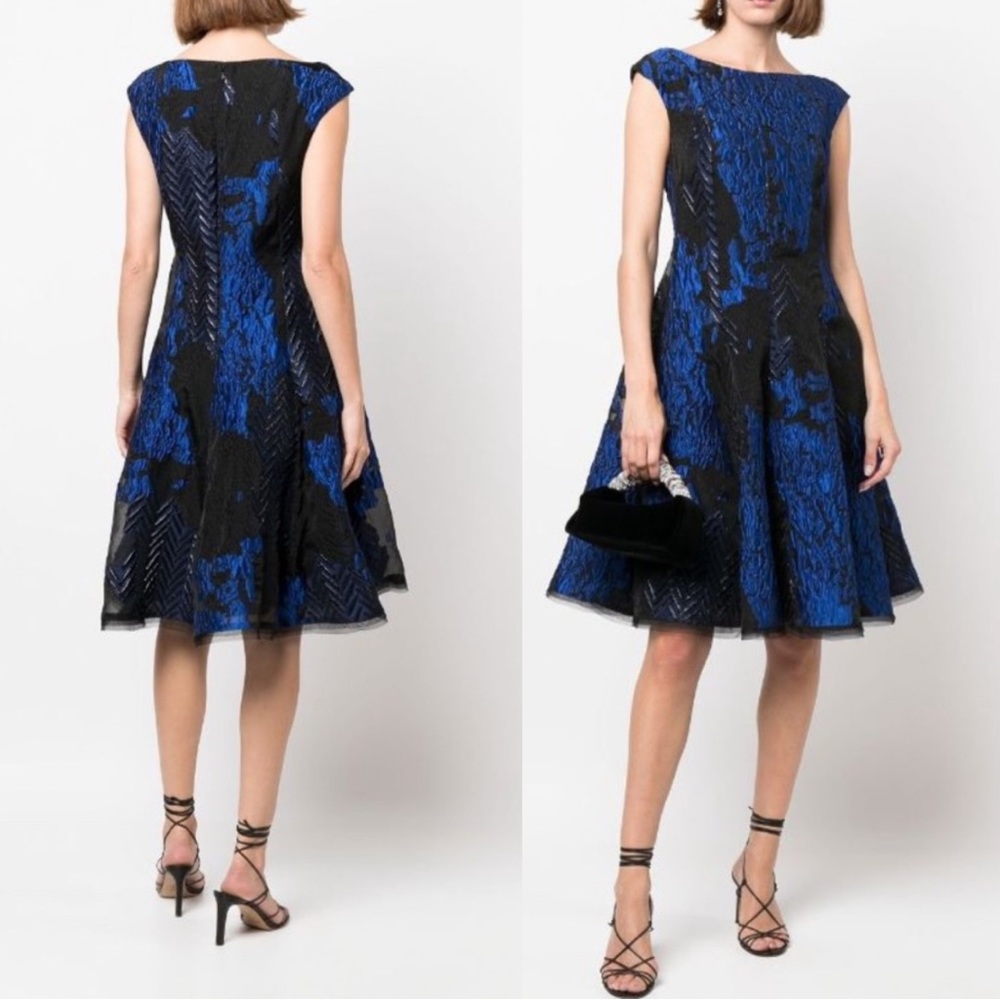 Talbot Runhof Flared Metallic-Jacquard Dress